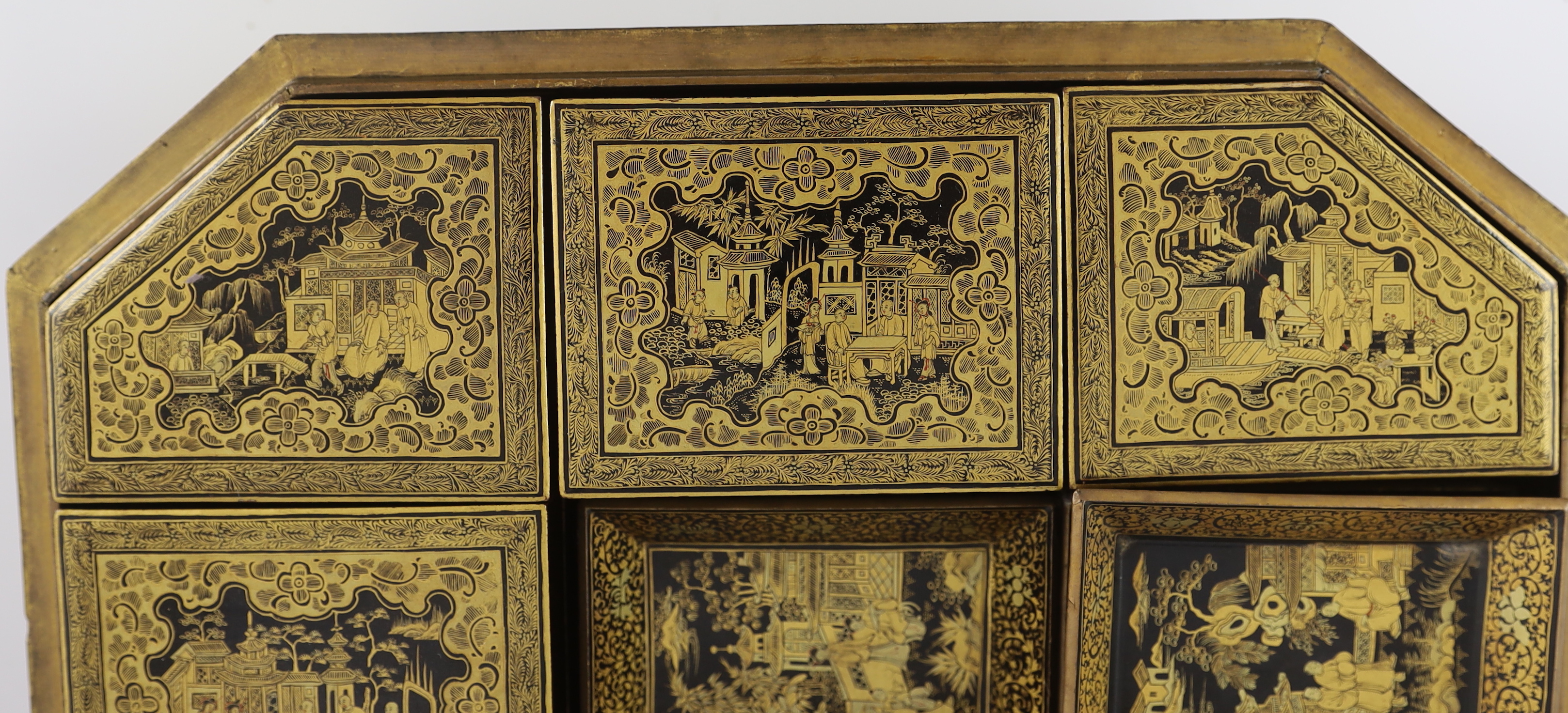 A Chinese Export gilt-decorated black lacquer games box, c.1830